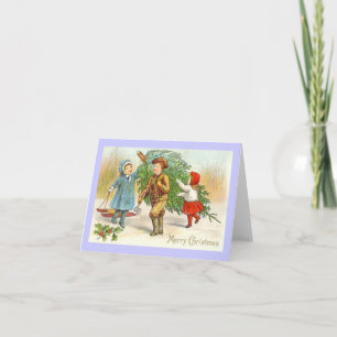 Victorian Children with Christmas Tree Holiday Card
