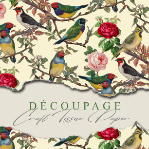 Victorian Chintzy Birds and Roses Pattern Vintage Tissue Paper