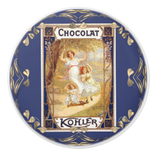 Victorian chocolate label floral elegant ceramic knob