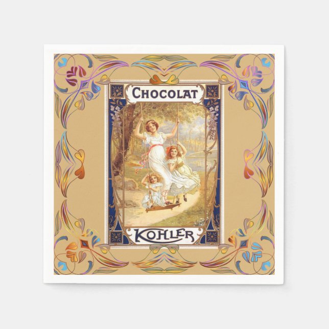 Victorian chocolate label floral elegant tote gold napkin (Front)