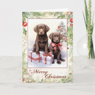 Victorian Chocolate Labrador Puppy Christmas Holiday Card