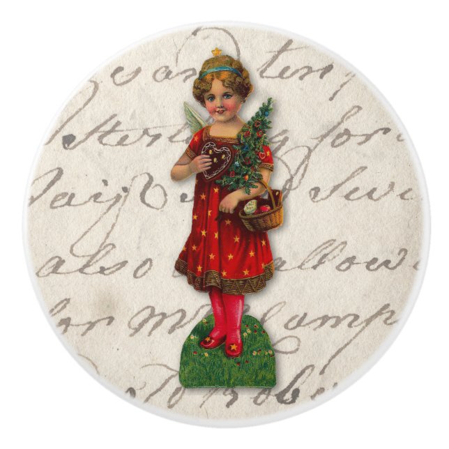 Victorian Christmas Angel  - gingerbread heart  Ceramic Knob (Front)