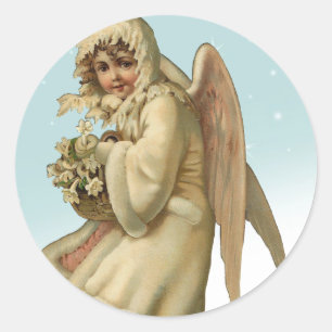 Victorian Christmas Angel Girl Classic Round Sticker