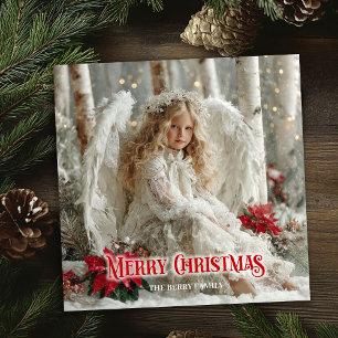 Victorian Christmas angel red white gold elegant  Holiday Card