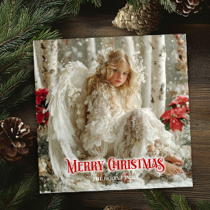 Victorian Christmas angel red white gold winter  Holiday Card