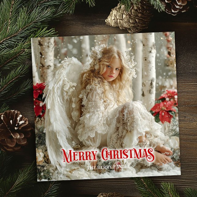 Victorian Christmas angel red white gold winter  Holiday Card (Victorian Christmas angel red white gold winter card)