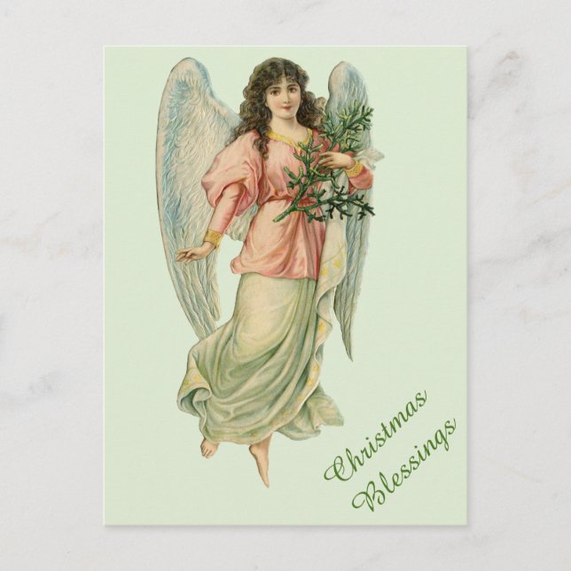 Victorian Christmas Angel Vintage Blessings Card (Front)