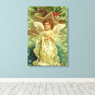 Victorian Christmas Angel with Vintage Gold Star Canvas Print
