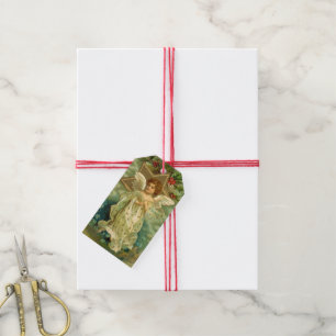 Victorian Christmas Angel with Vintage Gold Star Gift Tags