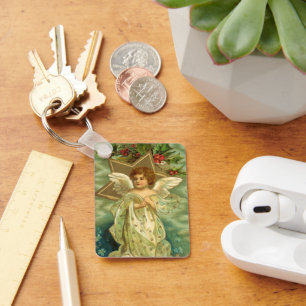 Victorian Christmas Angel with Vintage Gold Star Key Ring