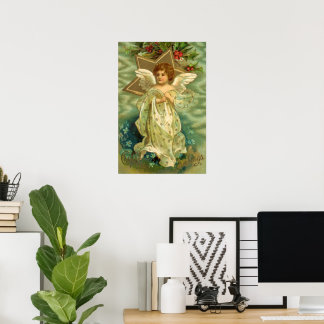Victorian Christmas Angel with Vintage Gold Star Poster