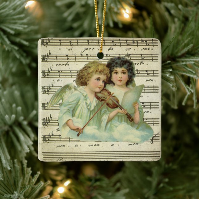 Victorian Christmas Angels Violin and Sheet Music Ceramic Ornament (Tree)
