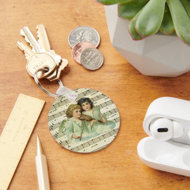 Victorian Christmas Angels Violin and Sheet Music Key Ring (Desk)