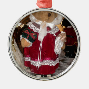 Victorian Christmas Bear Holding Doll Vintage Metal Tree Decoration