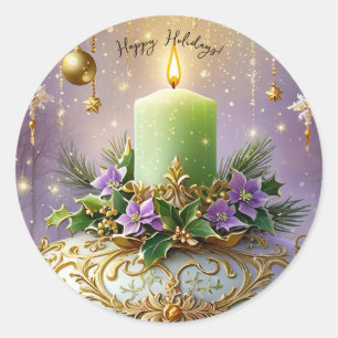 Victorian Christmas Candle Classic Round Sticker
