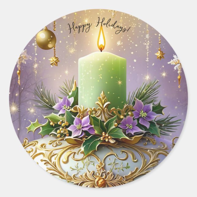 Victorian Christmas Candle Classic Round Sticker (Front)