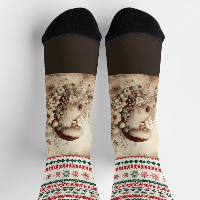 Victorian Christmas Card Art Socks (Top)