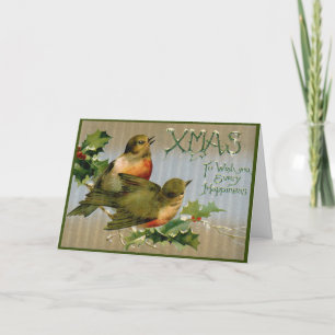 Victorian Christmas Card Birds Vintage Postcard