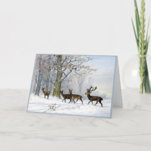 Victorian Christmas Card Deer in Snowy Woods