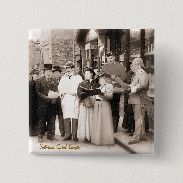 VICTORIAN CHRISTMAS CAROL SINGERS 15 CM SQUARE BADGE (Front)