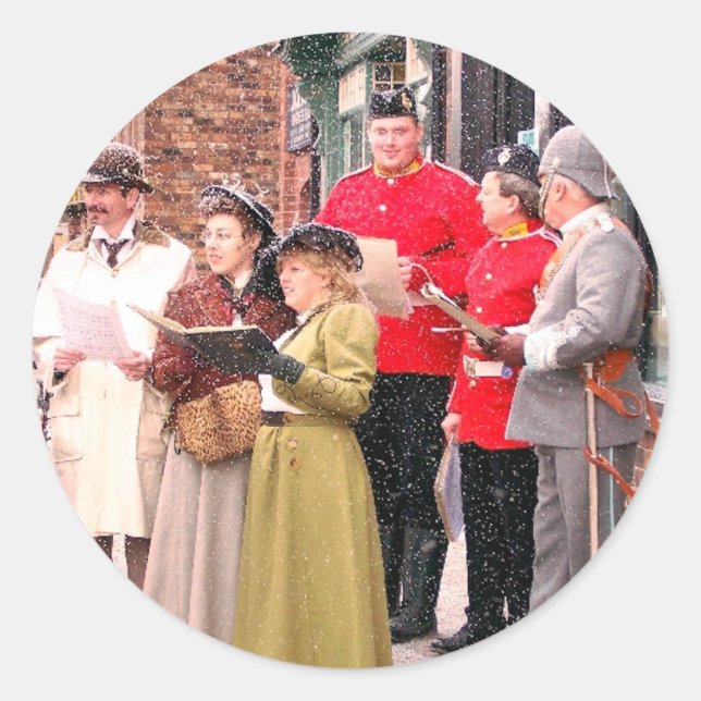 VICTORIAN CHRISTMAS CAROL SINGERS CLASSIC ROUND STICKER (Front)