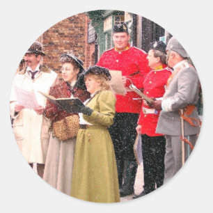VICTORIAN CHRISTMAS CAROL SINGERS CLASSIC ROUND STICKER