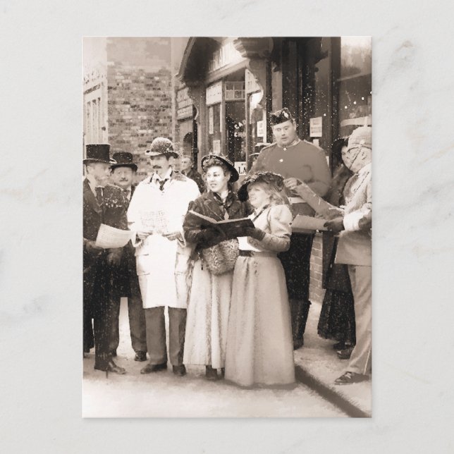 VICTORIAN CHRISTMAS CAROL SINGERS HOLIDAY POSTCARD (Front)