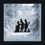 Victorian Christmas Caroling Party Blue Snow Invitation<br><div class="desc">Personalise this Victorian Christmas Caroling Party winter theme invitation design- The front shows a black silhouette of three singing Christmas carolers dressed in Victorian style clothing and a dog listening to the Christmas carols. With a beautiful, winter photo of snow-covered pine trees background on the front and back. Reads 'Christmas...</div>