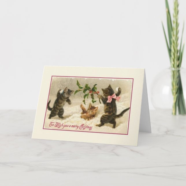 Victorian Christmas Cats Greeting Card (Front)