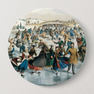 Victorian Christmas Central Park Currier & Ives 10 Cm Round Badge