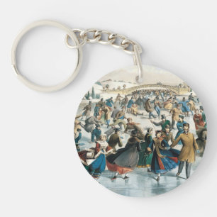 Victorian Christmas Central Park Currier & Ives Key Ring