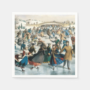 Victorian Christmas Central Park Currier & Ives Napkin