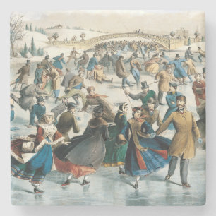 Victorian Christmas Central Park Currier & Ives Stone Coaster