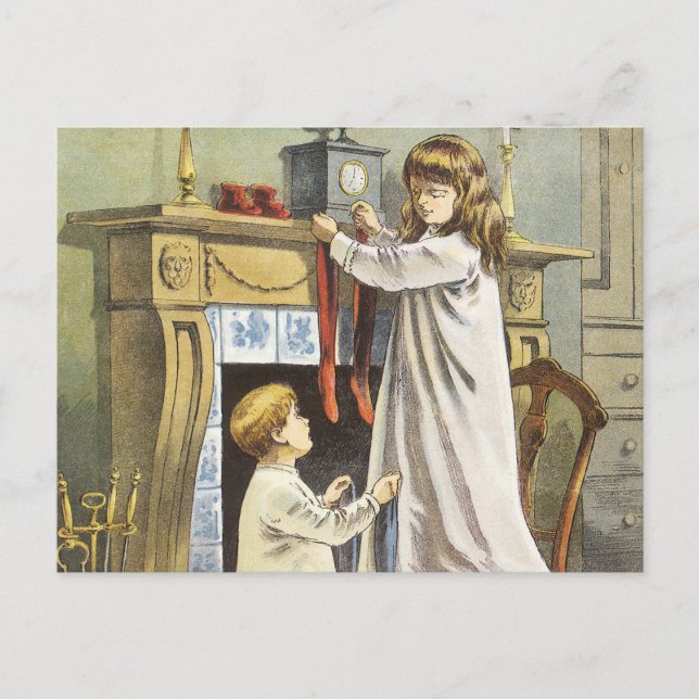 Victorian Christmas, Children Christmas Stockings Holiday Postcard (Front)