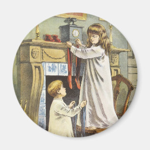 Victorian Christmas, Children Christmas Stockings Magnet