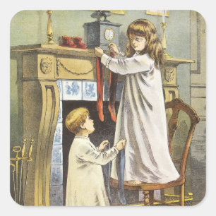 Victorian Christmas, Children Christmas Stockings Square Sticker