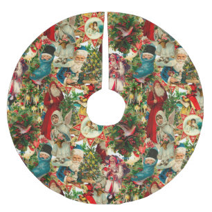 VICTORIAN CHRISTMAS COLLAGE BRUSHED POLYESTER TREE SKIRT