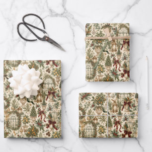 Victorian Christmas Conservatory Botanical Wrapping Paper Sheet
