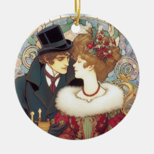 Victorian Christmas Couple  Ceramic Tree Decoration