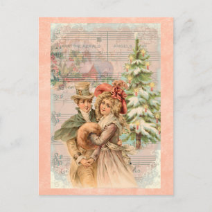 Victorian Christmas Couple gifts Holiday Postcard