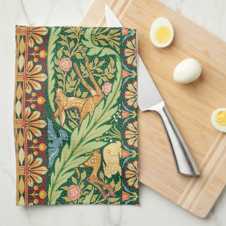 Victorian Christmas Deer and Rabbit - Walter Crane Tea Towel
