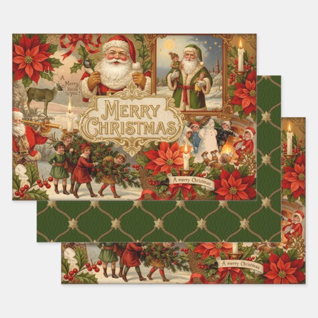 Victorian Christmas Ephemera Collage Wrapping Paper Sheet (Set)