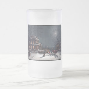 Victorian Christmas Eve Party Winter Carriage Frosted Glass Beer Mug