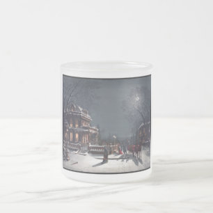 Victorian Christmas Eve Party Winter Carriage Frosted Glass Coffee Mug