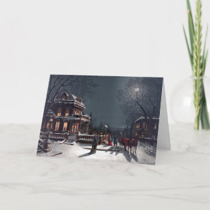Victorian Christmas Eve Party Winter Carriage Holiday Card