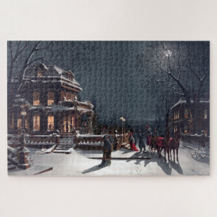 Victorian Christmas Eve Party Winter Carriage Jigsaw Puzzle