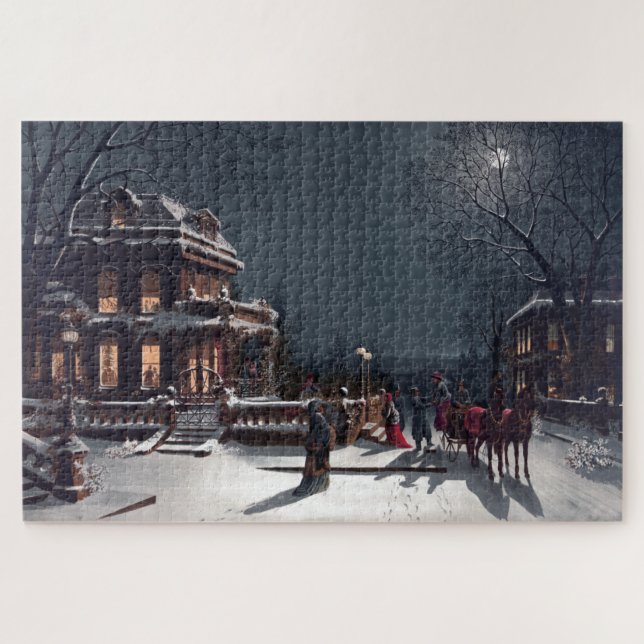 Victorian Christmas Eve Party Winter Carriage Jigsaw Puzzle (Horizontal)