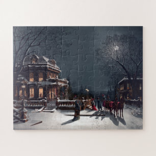 Victorian Christmas Eve Party Winter Carriage Jigsaw Puzzle