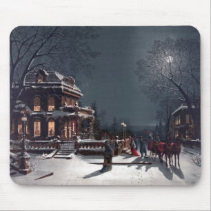 Victorian Christmas Eve Party Winter Carriage Mouse Mat