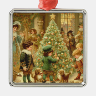 Victorian Christmas Eve Time to decorate the tree Metal Tree Decoration